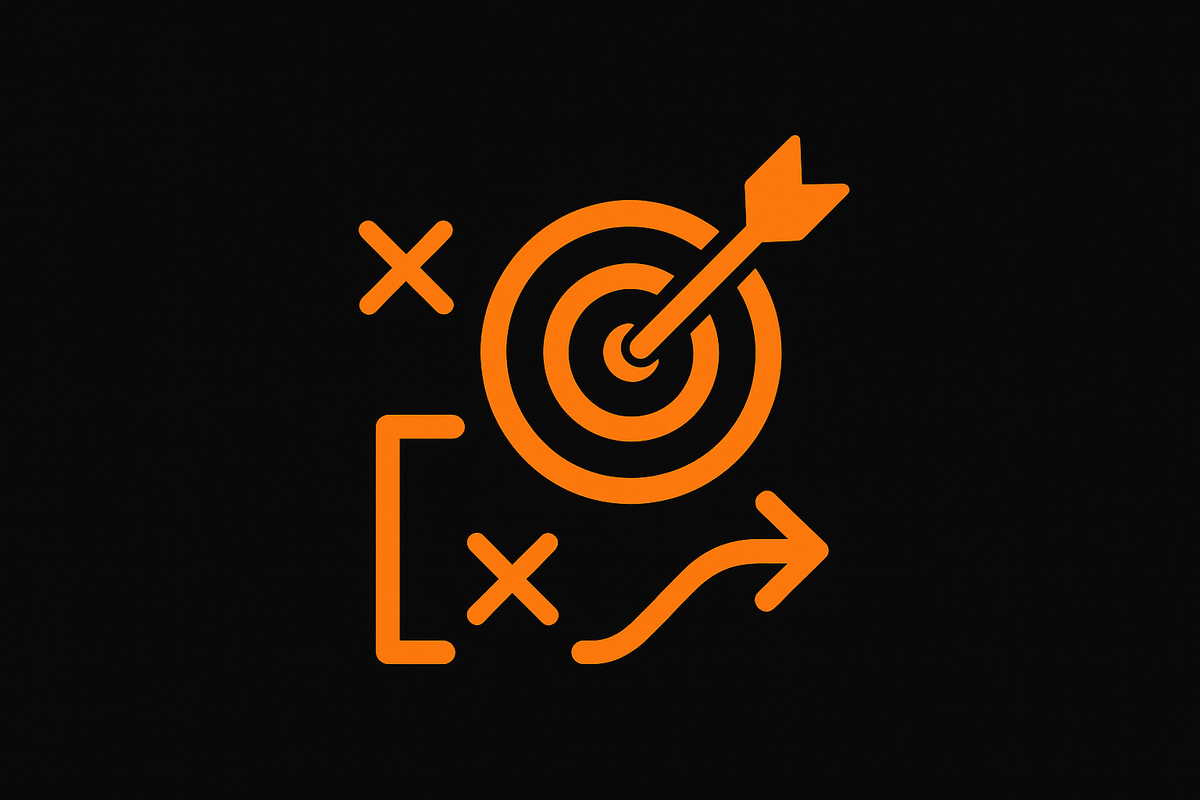 An all orange icon with black background of something that could represent "execution strategy" 
