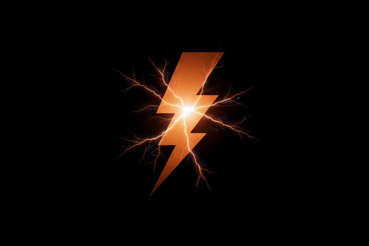 do a lighting bolt orange, and black background 